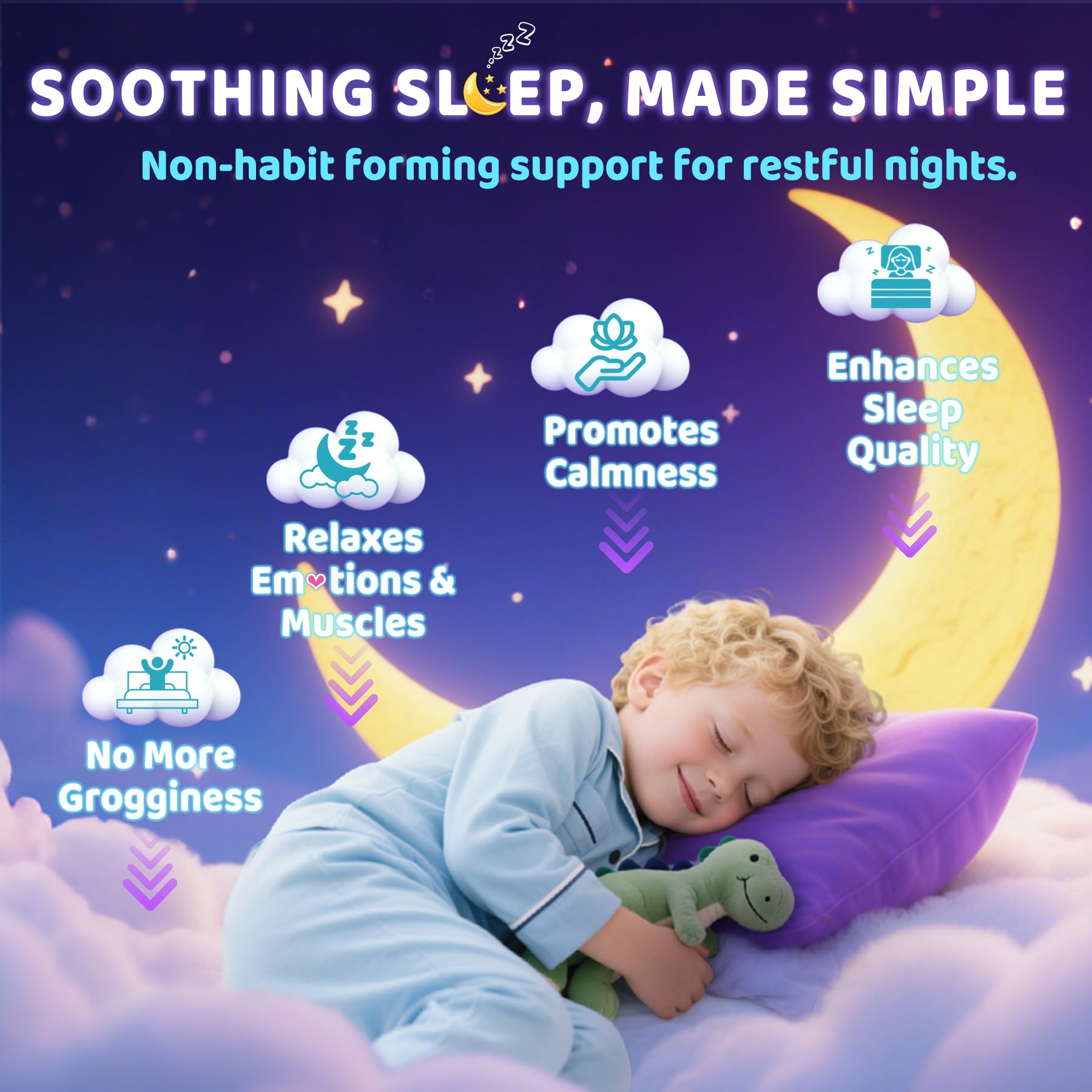 Kids Sleep Gummies, NO Melatonin Sleep Aid Gummies w/ Magnesium Glycinate, Magnesium Malate, L-Theanine, Lavender, B6, Zinc, D3K2 for Restful Sleep, Relax Brain & Muscle, Immune Support, Non-GMO 1Pack ELLAMENTZ Au supplements
