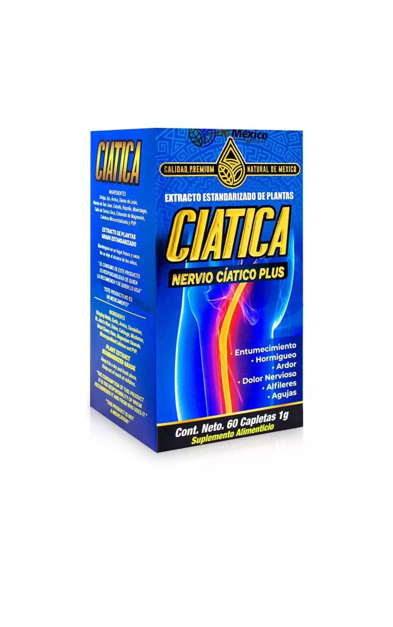 Set con Suplemento Ciatico Tratamiento Nervio Plus 60 Capsulas + Gel Extra Fuerte Ciatica 250 grs. Natural de Mexico/Entumecimiento, Hormigueo, Ardor, Dolor Nervioso, Alfileres o Agujas. (2) Generic Au supplements