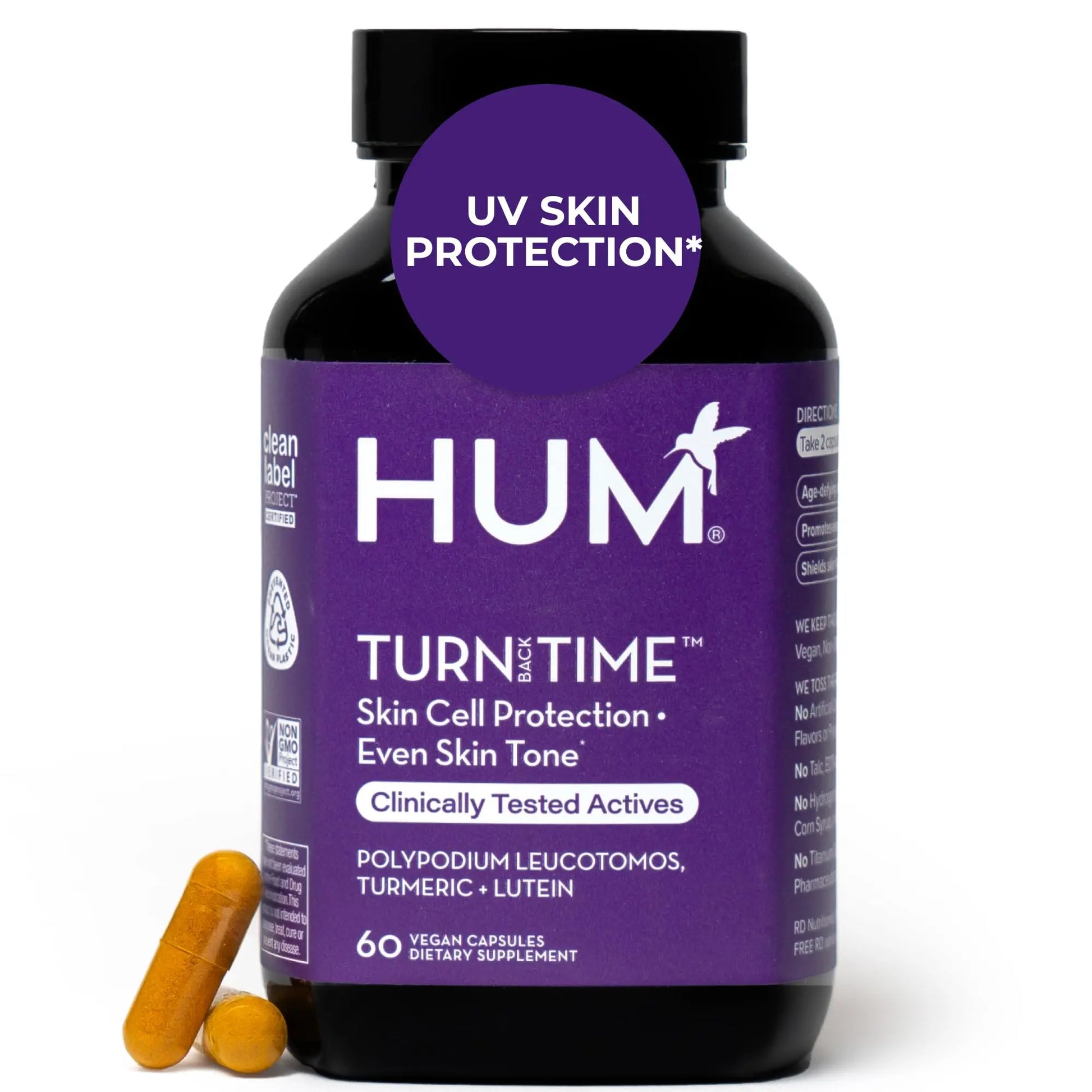 HUM Turn Back Time Turmeric Supplement for Youthful Looking Skin Support with Green Tea Extract, Lutein & Polyphenols, Skin Care Aging & Collagen Support Capsules for Even Tone, 60 Vegan Capsules HUM Au supplements
