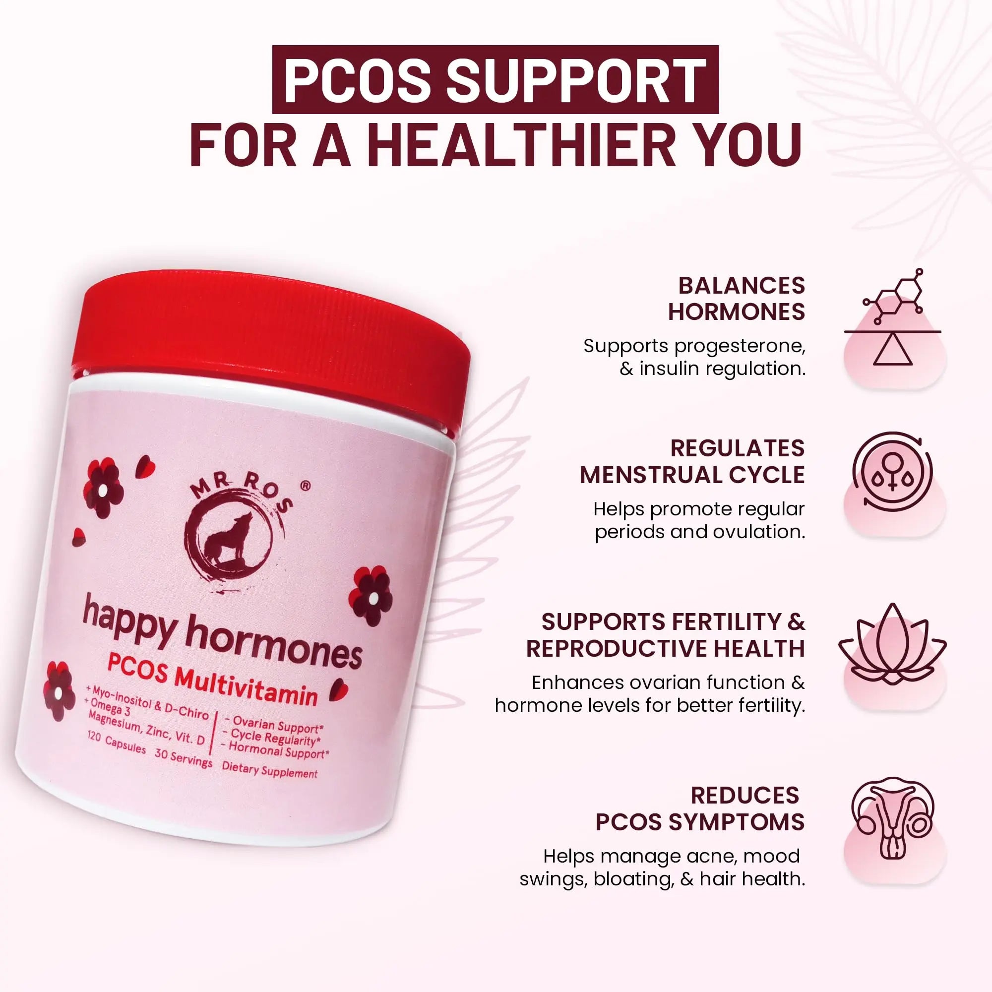 Mr Ros PCOS Multivitamin for Women – Happy Hormones Formula – Myo & D-Chiro Inositol 40:1, Omega-3, Vitamin D3, Zinc & Magnesium Mr Ros Au supplements