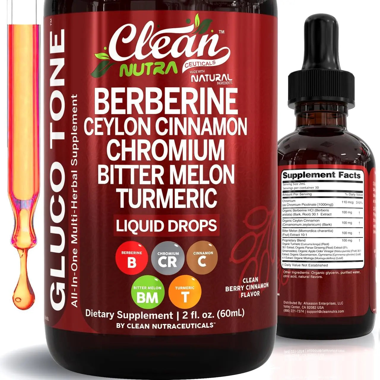 Clean Nutra Berberine with Ceylon Cinnamon Supplement Liquid Drops + Bitter Melon Extract, Glucomannan, Gymnema, Chromium, Turmeric, Organic Panax Ginseng, Moringa GLP-1 Support Clean Nutraceuticals Au supplements