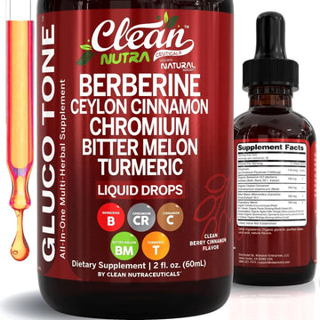 Clean Nutra Berberine with Ceylon Cinnamon Supplement Liquid Drops + Bitter Melon Extract, Glucomannan, Gymnema, Chromium, Turmeric, Organic Panax Ginseng, Moringa GLP-1 Support Clean Nutraceuticals Au supplements