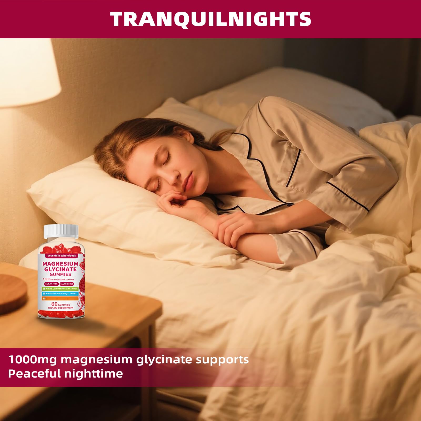 Magnesium Glycinate Gummies 1000mg - Sugar Free Magnesium Potassium Supplement for Relaxation, Calm, Stress Relief, and Sleep Support for Adults & Kids - 60 Raspberry Gummies Sevenhills Wholefoods Au supplements