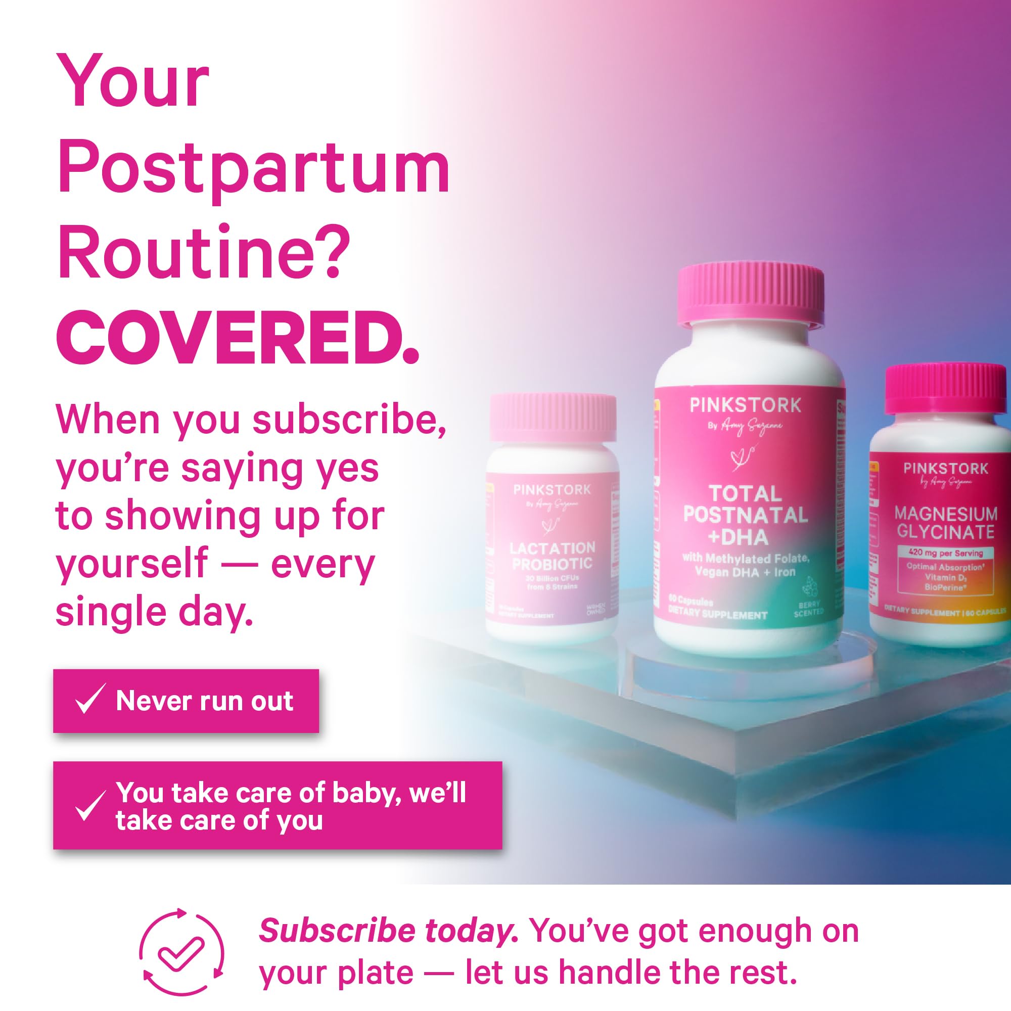 Pink Stork Total Postnatal Vitamins for Women | Vegan DHA, Iron, Folate, B12 | Postpartum Recovery Essentials | Lactation Support for Breastfeeding Moms | Third-Party Tested - 60 Capsules, Berry Pink Stork Au supplements