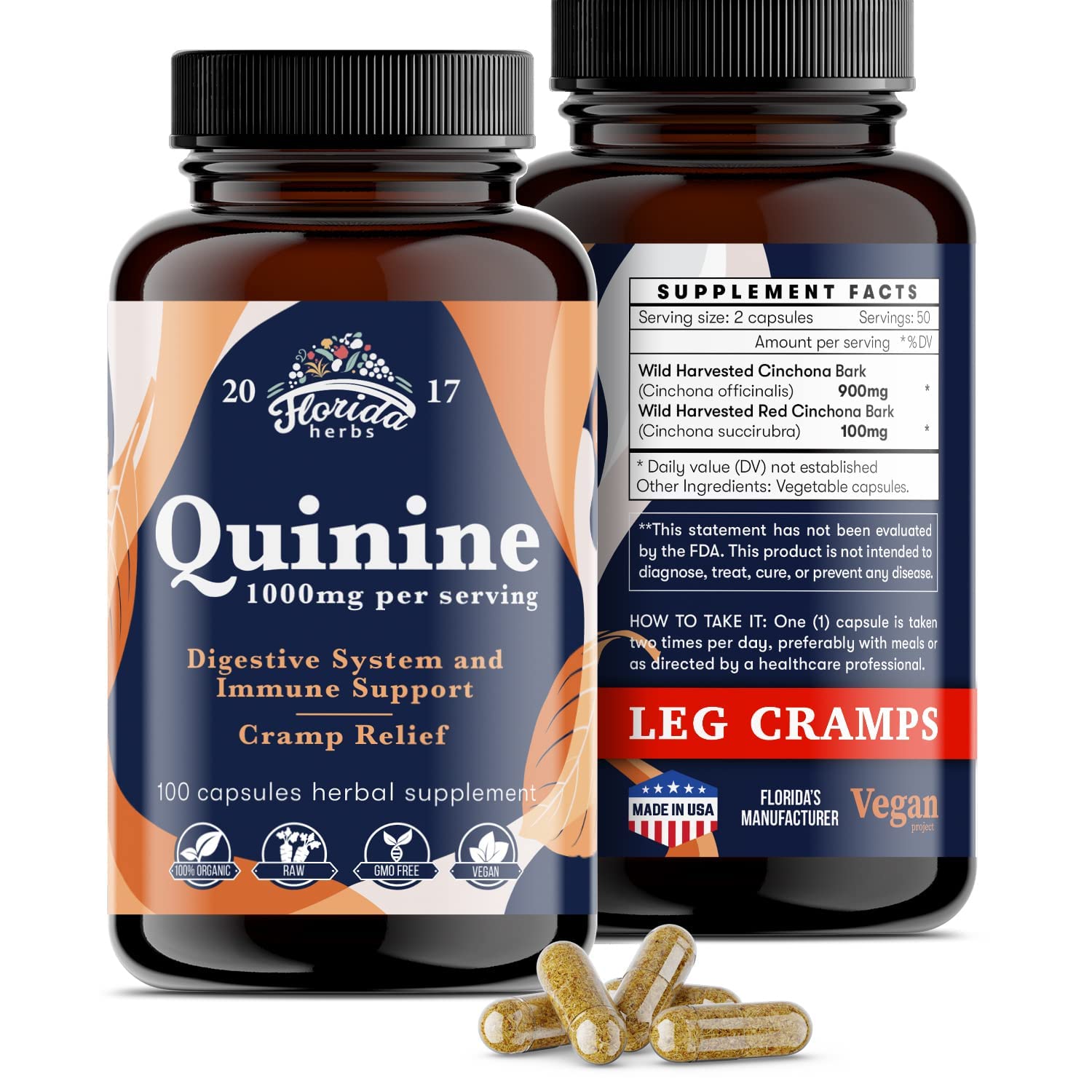 Leg Cramps Support Organic Pills - 1000 mg - Quinine Tablets for Cramp Defense FLORIDA HERBS Au supplements