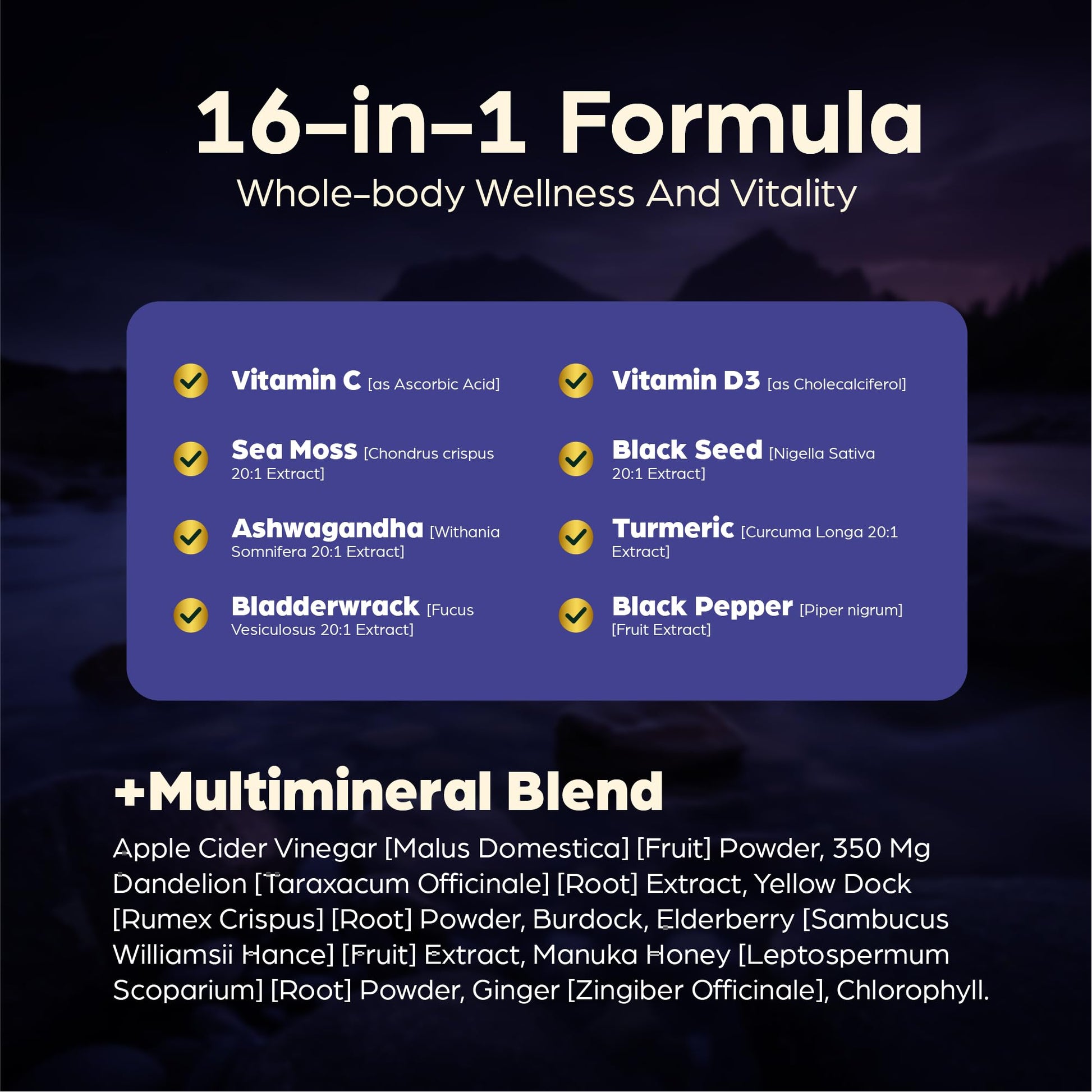 Anuva 16-in-1 Sea Moss Capsules | Black Seed Oil, Ashwagandha, with Vitamin C, D3, Turmeric, Burdock, Bladderwrack & Multi-Minerals | Immune, Skin, Joint & Energy Support | 60 Veggie Capsules Anuva Au supplements