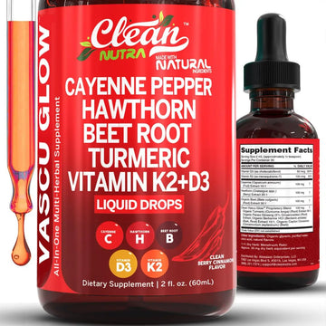 Clean Nutra Cayenne Pepper Drops Supplement Liquid + Hawthorn Berry, Vitamin D3 K2 Beet Root Powder, Ceylon Cinnamon, Turmeric Curcumin, Organic Panax Ginseng, Berberine Extract 1 Pack Clean Nutraceuticals Au supplements
