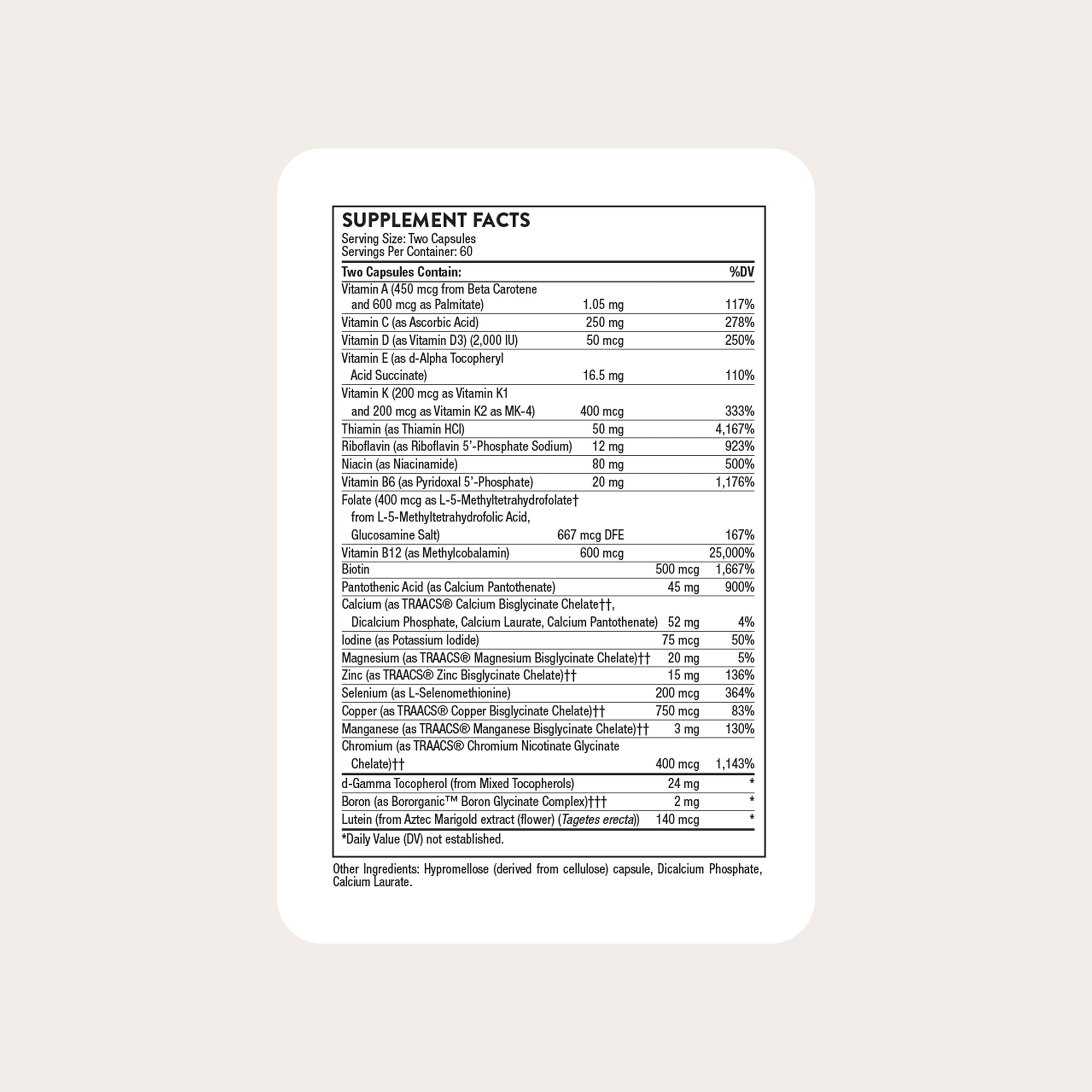 THORNE - Basic Nutrients 2/Day - Comprehensive Daily Multi-Vitamin with Optimal Bioavailability - Vitamin & Mineral Formula - Third-Party Certified - Gluten, Dairy & Soy-Free - 120 Capsules THORNE Au supplements