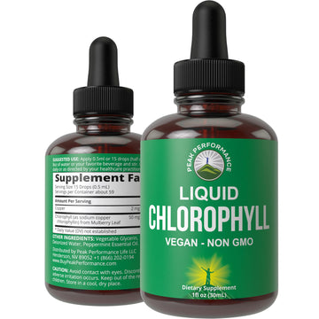 Chlorophyll Liquid Drops - Ultra High Purity, Alcohol Free, Non-GMO, Gluten Free Liquid Chlorophyll Drops Supplement. Take with Water. Internal Deodorant + Skin Care, Immune, and Digestive Support Peak Performance Au supplements