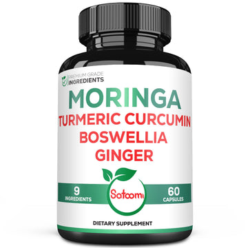 Satoomi 9in1 Moringa Capsules - Featuring Moringa, Turmeric, Boswellia, Ginger, Ashwagandha, Ceylon Cinnamon and Milk Thistle, and Resveratrol | Support Mood, Heart & Overall Health - 60 Count Satoomi Au supplements