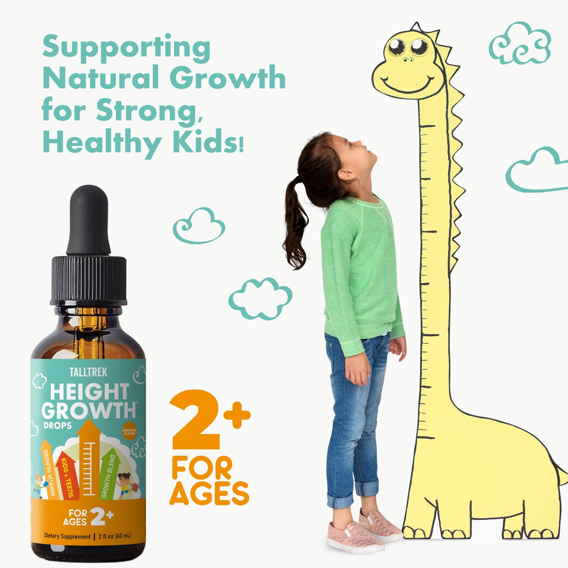 TallTrek Height Growth Supplement Drops for Kids - Teens Bone Growth Height Increase and Maximizer Immune Health Drops with Vitamins D3 K2 Zinc & Calcium - Gluten Free Vegan Pineapple Flavor TallTrek Au supplements
