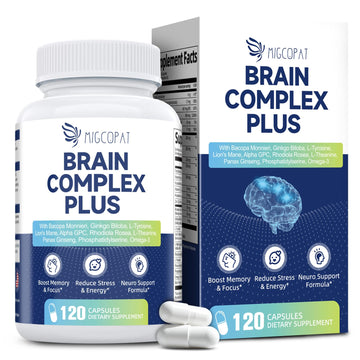 Brain Supplements for Memory & Focus - Nootropic with Bacopa Monnieri, Lion's Mane, Alpha GPC, Phosphatidylserine | Supports Mental Clarity & Cognitive Function | Vitamin B6 & B12-120 Capsules Migcopat Au supplements
