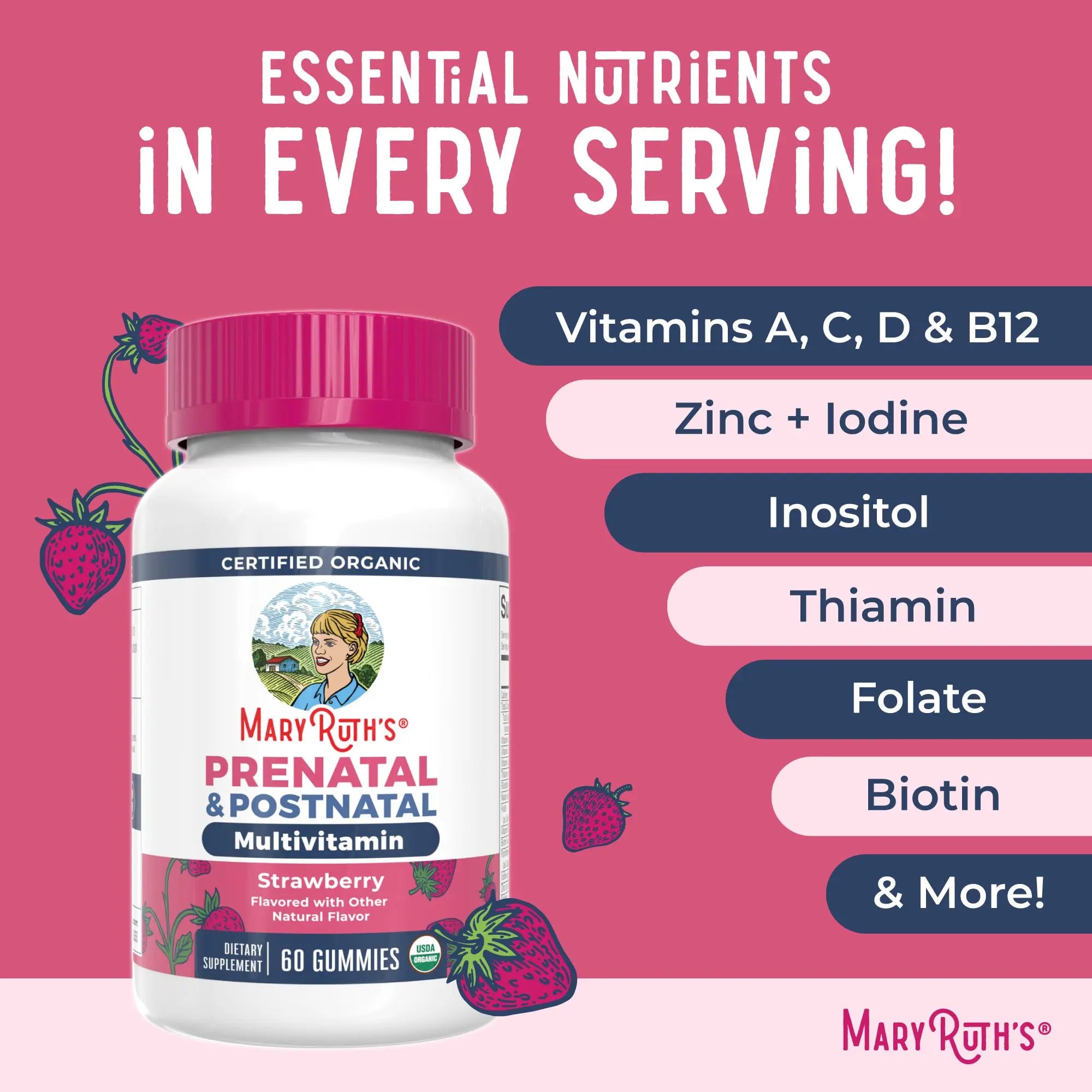 MaryRuth Organics Prenatal Vitamins for Women | USDA Organic Prenatal Gummies | Postnatal Vitamins for Women Breastfeeding | Methylfolate 800 mcg DFE | Iodine | Vegan | Non GMO | 30 Servings MARYRUTH'S Au supplements