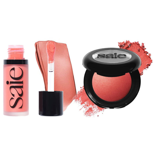 Saie Cheek Flush Duo - Dew Liquid Blush (.40 oz, Poppy), SuperSuede Baked Powder Blush (.01 oz, Stella) - Layerable, Skin-Nourishing Blushes for a Seamless Radiant Finish SaieAu supplements
