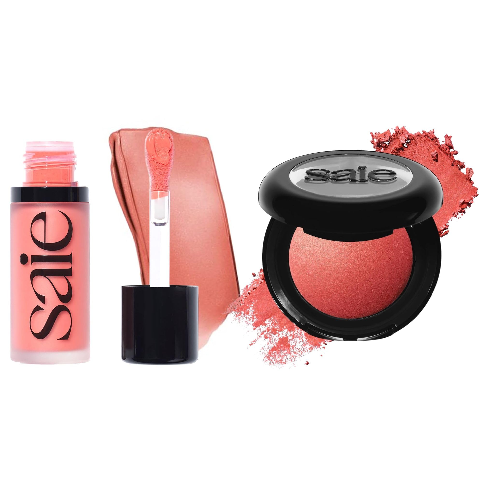 Saie Cheek Flush Duo - Dew Liquid Blush (.40 oz, Poppy), SuperSuede Baked Powder Blush (.01 oz, Stella) - Layerable, Skin-Nourishing Blushes for a Seamless Radiant Finish Saie Au supplements