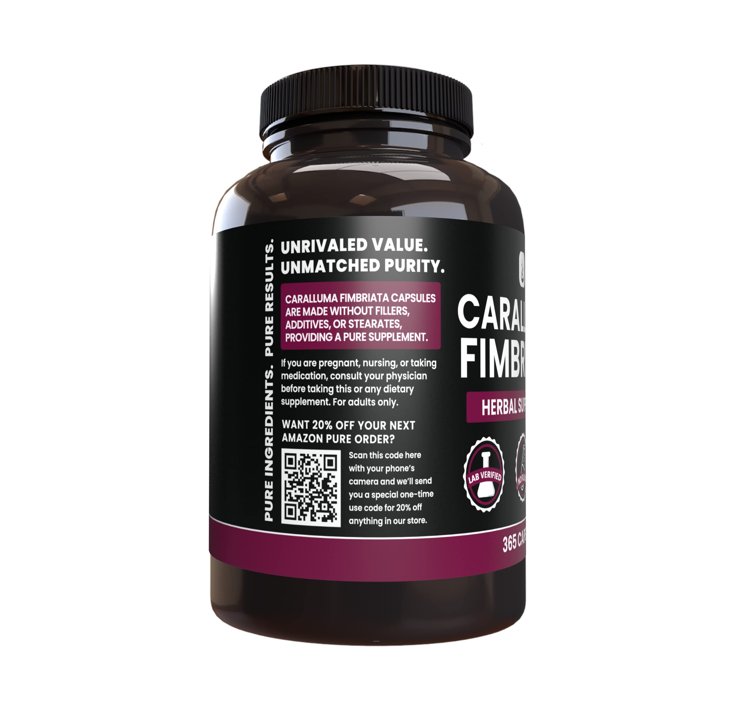 PURE ORIGINAL INGREDIENTS Caralluma Fimbriata (365 Capsules) No Magnesium Or Rice PURE ORIGINAL INGREDIENTS Au supplements
