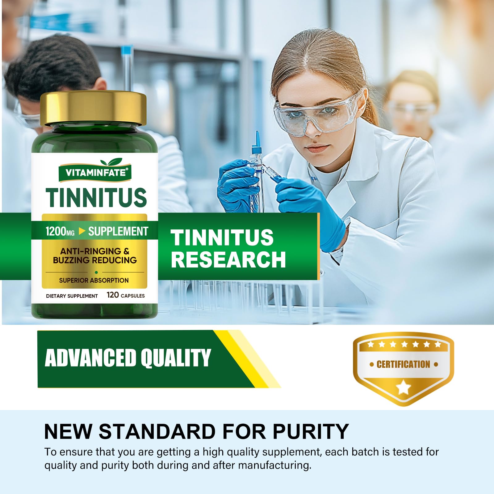 Tinnitus Relief for Ringing Ears 1200mg - 120 Capsules Advanced Ear Health Support Supplement | Supports Ear Health and Reduces Tinnitus Symptoms - Non-GMO & Vegan VITAMINFATE Au supplements