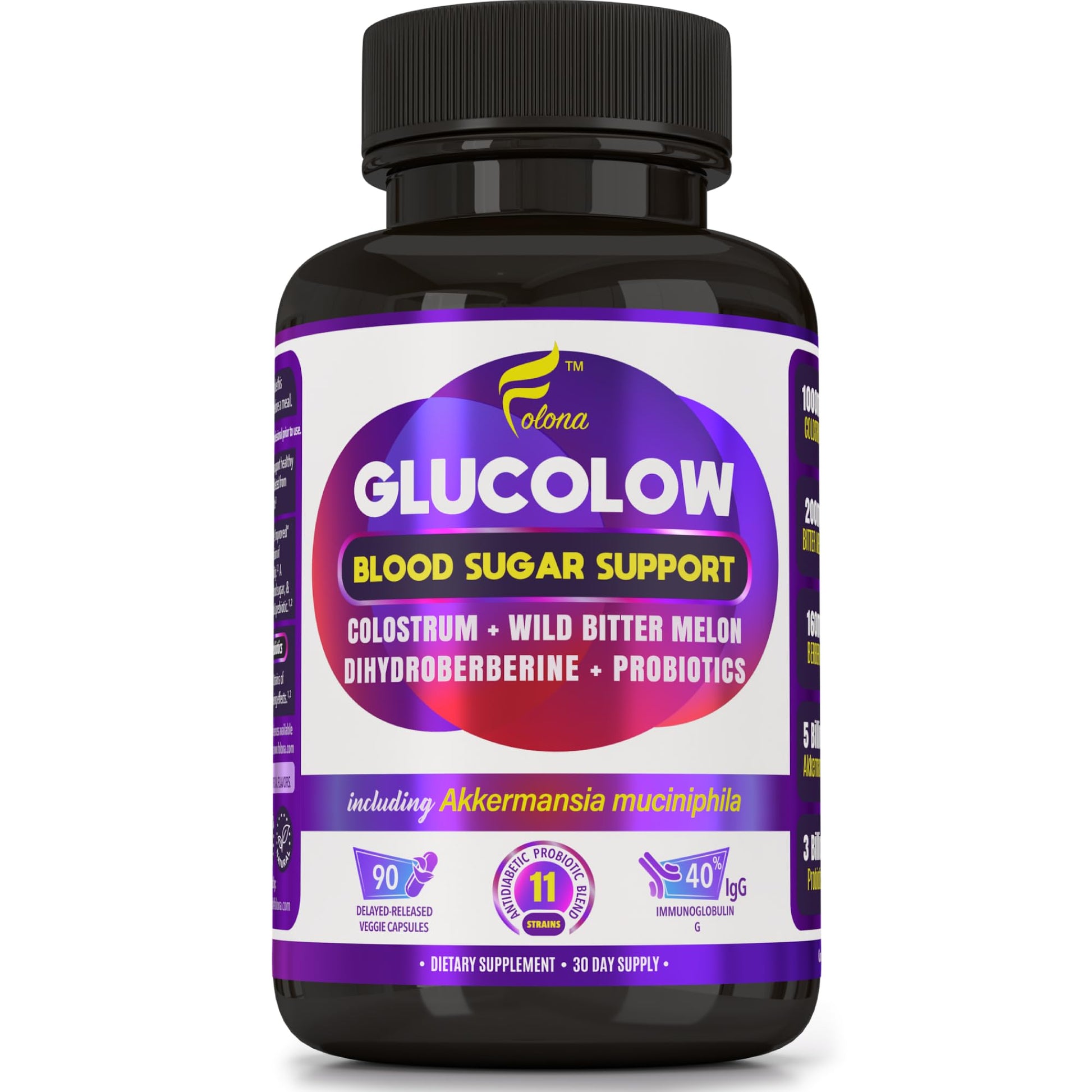 Blood Sugar Support Colostrum Supplement w/ Bitter Melon, Probiotics Blend w/ Akkermansia & Prebiotic Berberine | For Healthy Blood Glucose, Metabolism, Gut & Immunity | 90 Delayed Release Vegan Caps FOLONA Au supplements