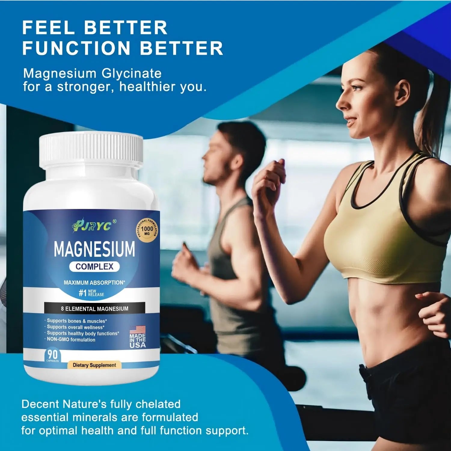 Magnesium Complex Supplement - 1000mg with 8 Magnesium Forms: Glycinate, Citrate, Malate, Taurate & Orotate - Supports Muscle Function, Bone Strength & Relaxation - Vegan, Non-GMO - 180 Capsules PJRYC Au supplements