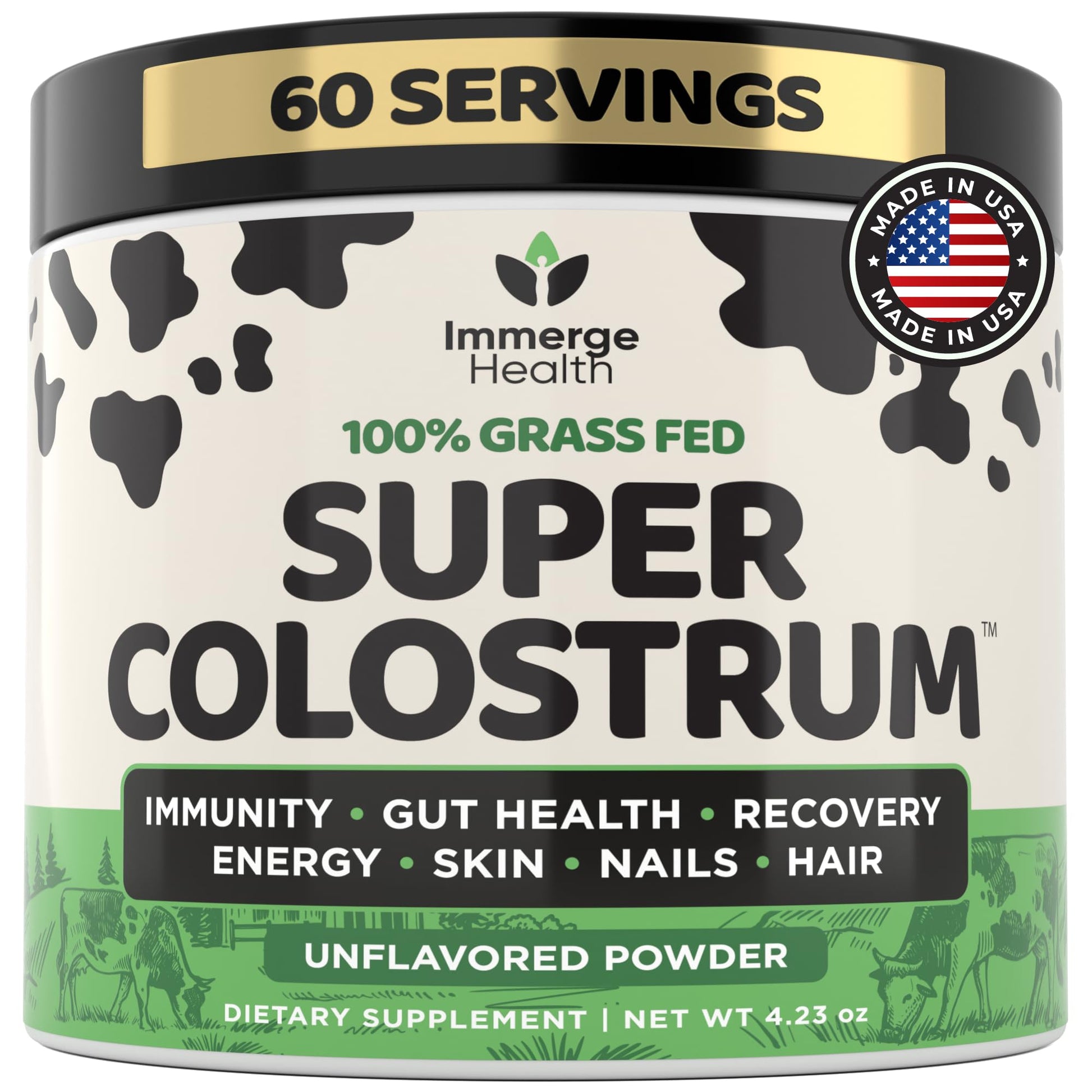 Immerge Health Super Colostrum Powder (60 Servings) – Premium Bovine Colostrum Supplement for Gut Health, Bloating & Immune Support – High IgG, 100% Grass Fed First Milking, Unflavored, Made in USA ImmergeHealth.com Au supplements