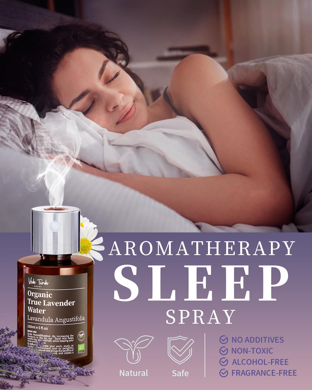 VTS Organic Lavender Water and Roman Chamomile Floral Water with Diffuser, Aromatherapy Air VEDA TINDA SCENT Au supplements