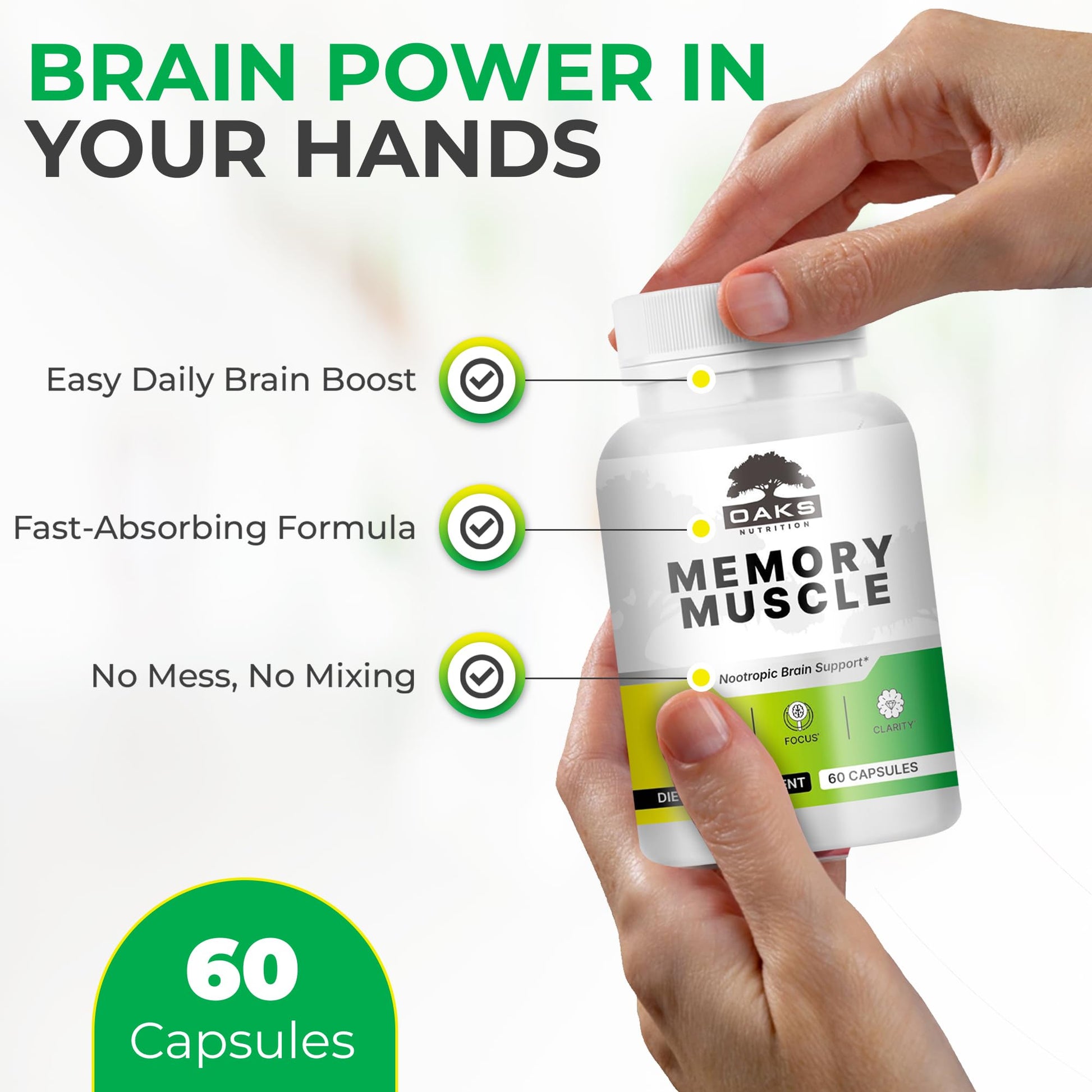 Memory Muscle – Advanced Nootropic Brain Supplement with Vitamin B12, Bacopa Monnieri & DMAE for Focus, Memory, Mental Clarity & Clean Energy – Premium Cognitive Support Formula Oaks Nutrition Au supplements