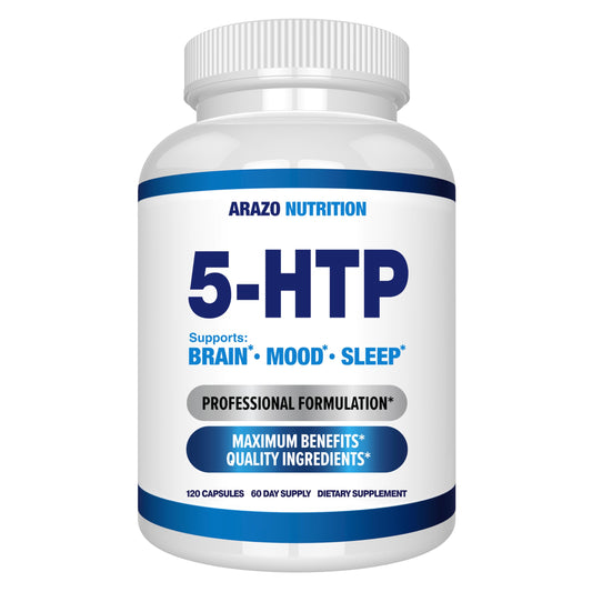 5-HTP 200 MG Per Serving Plus Calcium for Mood, Sleep – Supports Calm and Relaxed Mood – 99% High Purity – 120 Capsules – Arazo Nutrition Arazo NutritionUS supplements