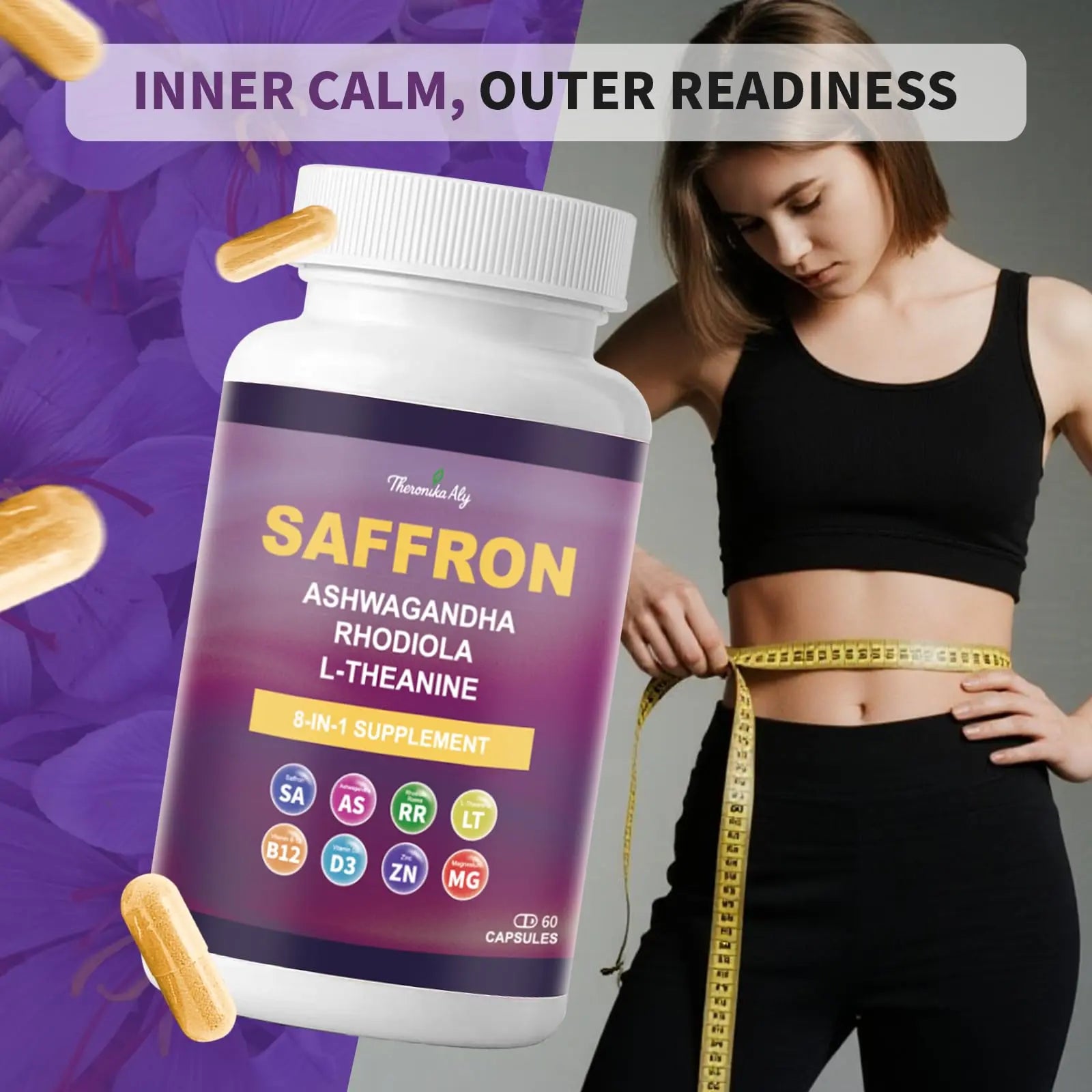 Theronika Aly Saffron Supplements – Blend with Ashwagandha, Safron, Rhodiola, Magnesium, L-Theanine, Zinc & B12, 88.5 mg Pure Saffron Extract Capsules Mood, Energy, Vision & Focus – 60 Vegan Capsules Theronika Aly Au supplements