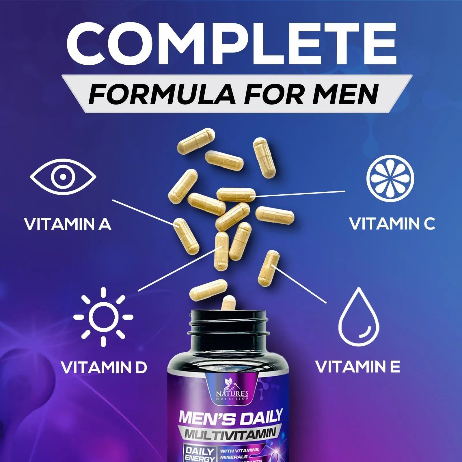 Multivitamin for Men - Advanced Supplement with Full-Spectrum Formula, Essential Vitamins A, C, D, E, & Zinc - High Potency B Vitamins Multi Nature's Nutrition Au supplements