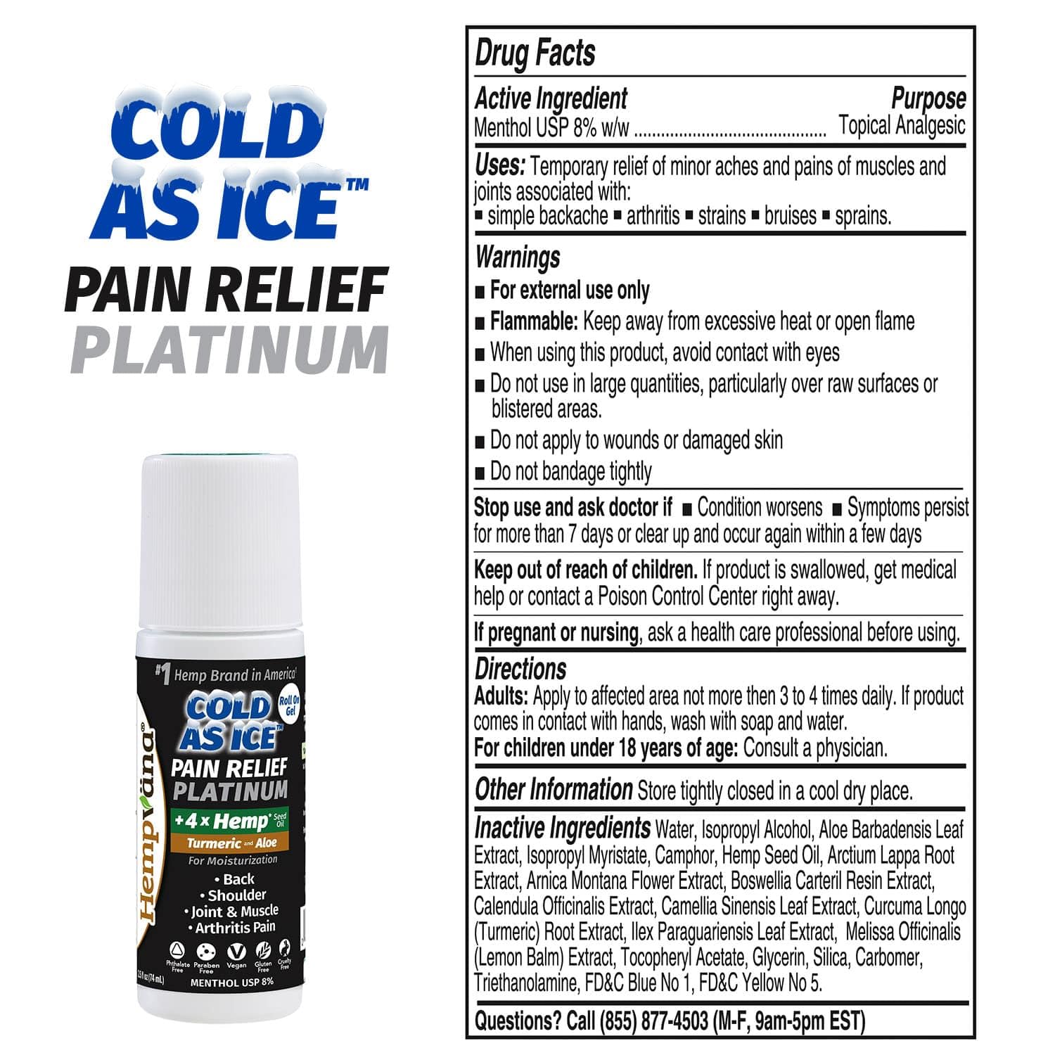 Hempvana Roll On Cold As Ice Platinum Fast Pain Relief for Knees, Neck, Hips, Shoulders, Back + Arthritis Pain Relief w/Hemp Seed Oil, AS SEEN ON TV, Cooling Menthol Hempvana Au supplements