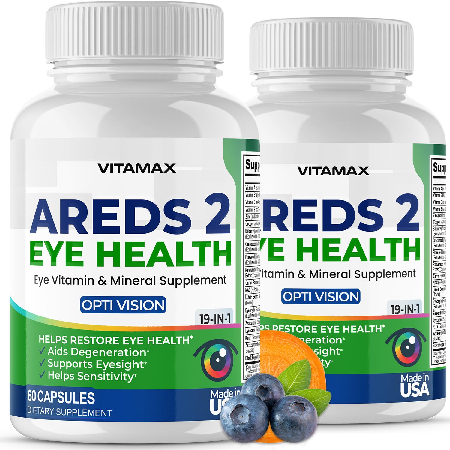 AREDS 2 Eye Vitamins - Lutein, Zeaxanthin, Bilberry, Astaxanthin Mineral Vision Supplement - Supports Eye Strain, Dry Eyes, Pressure, and Vision Health - Made in USA - 120ct Vitamax Au supplements