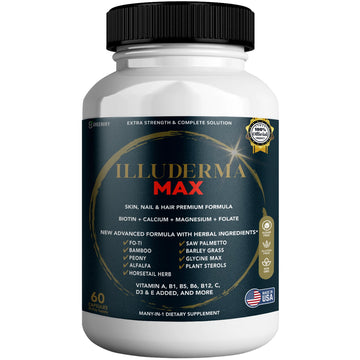 GREENVIFY Illuderma Max Hair, Skin and Nail Supplement, 60 Capsules, with Biotin 5000mcg, Vitamins and Herbal Blend (1) GREENVIFY Au supplements