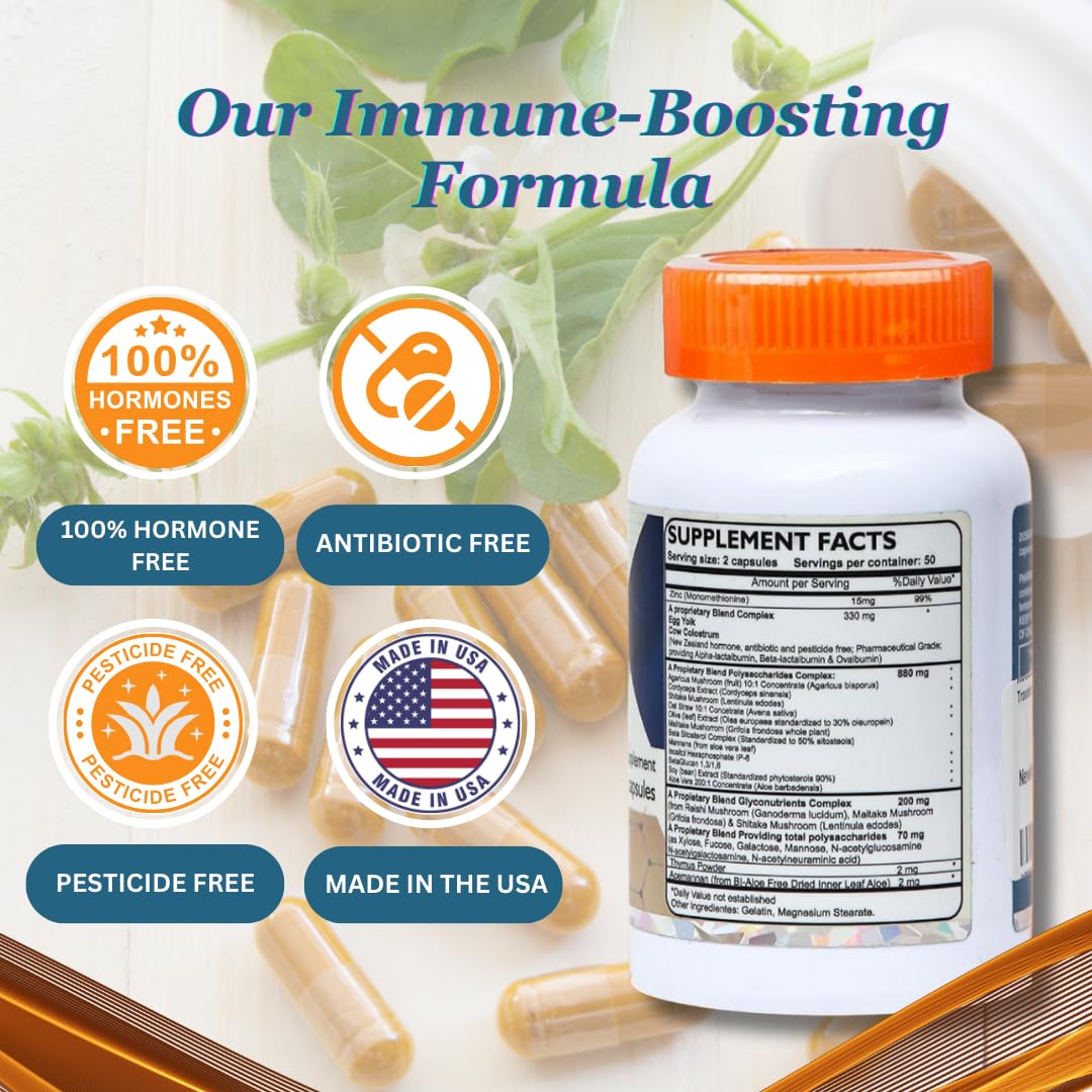 Transfer Factor Enhanced, 100 Natural Capsules, Immune Support - Transfer Factor Multi Immune from Cow Colostrum, Egg Yolk & Special Blend of Mushrooms Dislafarm Au supplements