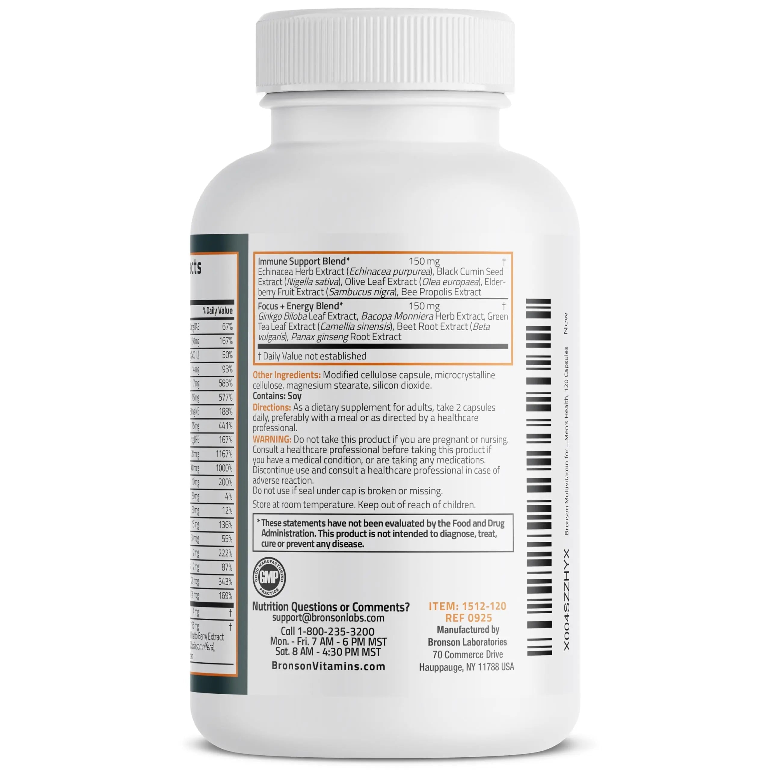 Bronson Multivitamin for Men All-in-One Daily Coverage Formula Key Vitamins, Minerals & Herbs to Support Men's Health, 120 Capsules Bronson Au supplements