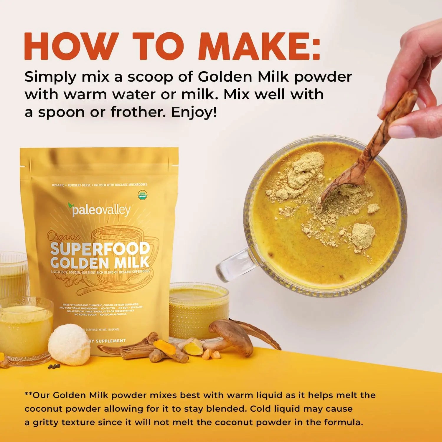Paleovalley Organic Superfood Golden Milk - Immune, Focus, Cognitive, Longevity - Turmeric, MCT-Rich Coconut Milk, Functional Mushrooms, 30 Servings Paleovalley Au supplements