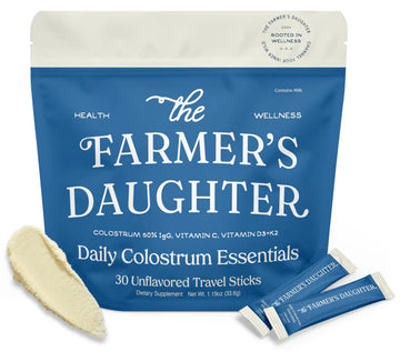 THE FARMER'S DAUGHTER Colostrum Powder | Unflavored | Gut Health & Bloating | Hair, Skin & Nails | Immunity Supplement | 30 Individual Travel Stick Packs THE FARMER'S DAUGHTER Au supplements