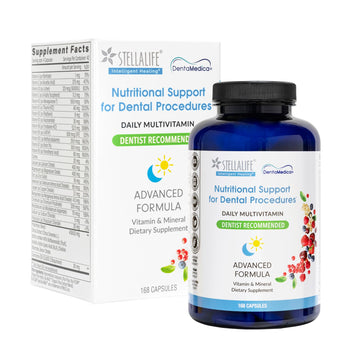 StellaLife DentaMedica Vegan Daily Multivitamin Nutritional Support for Faster Dental Surgery Recovery, VIT D3 K2 C B Zinc CoQ10 Magnesium, Healthy Bones & Gums, Non-GMO, GMP USA, 168 Capsules StellaLife Au supplements