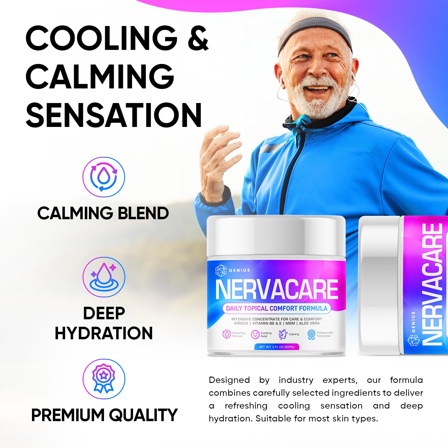 Genius Nervacare – Neuropathy Cream for Feet, Hands, Legs & Toes – Nerve Comfort Cream with Menthol, Arnica, MSM, Vitamin B6, Aloe Vera – Fast-Absorbing, Non-Greasy 2Oz GENIUS CURE Au supplements