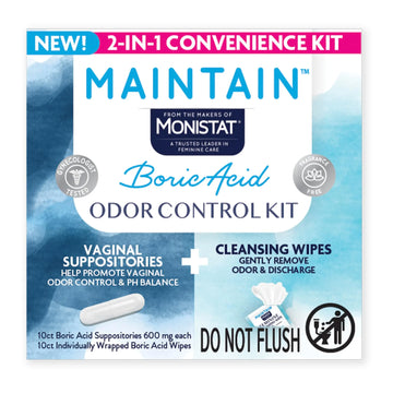 Monistat Maintain Boric Acid Odor Control Kit, 10 Feminine Wipes & 10 Boric Acid Suppositories for Women, Fragrance-Free and Non-Irritating pH Balanced Formulas to Control Vaginal Odor Monistat Au supplements