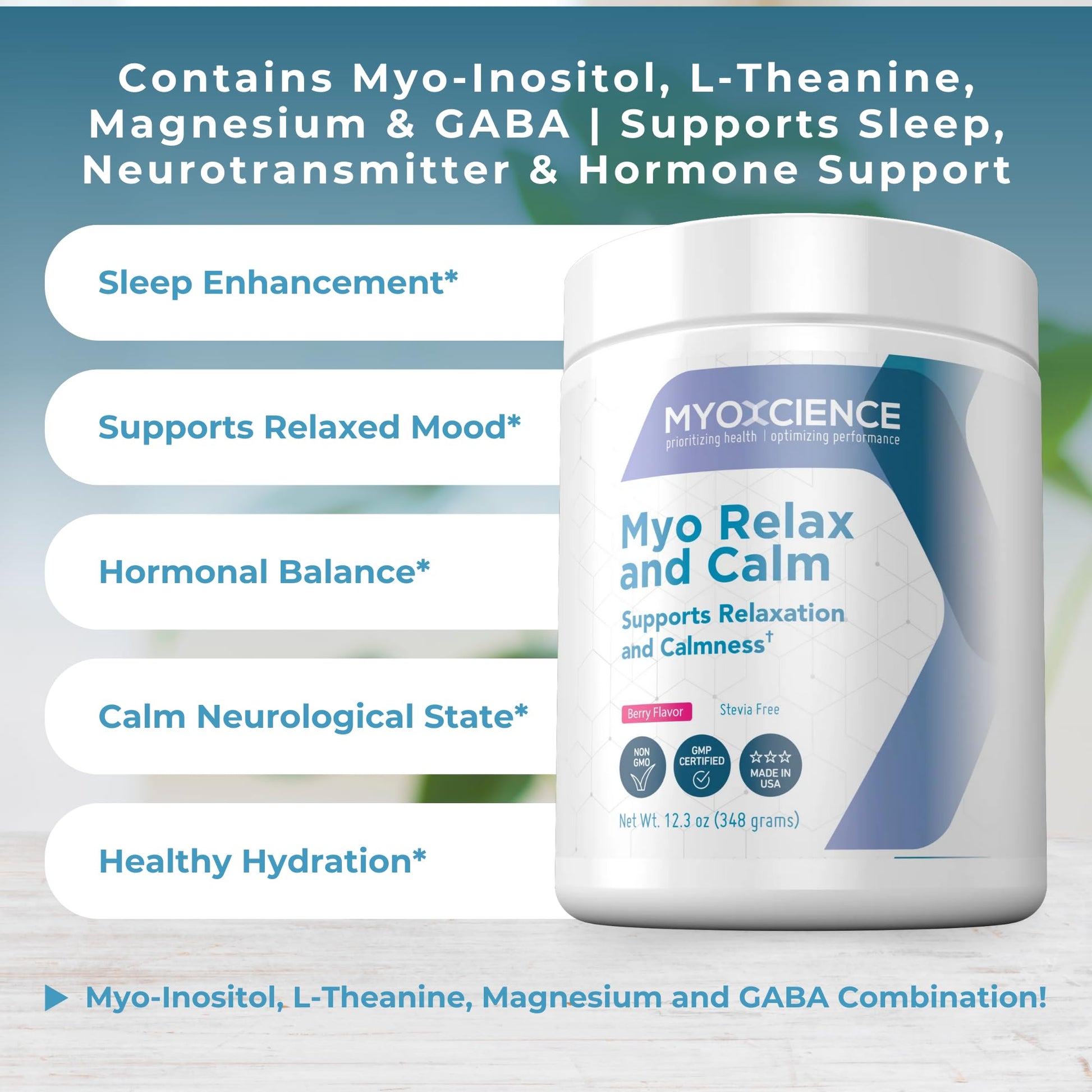 MYOXCIENCE Myo Relax & Calm | Myo-Inositol, L-Theanine, Taurine, Magnesium & GABA | Supports Sleep, Neurotransmitter & Hormone Support (Berry Flavor) (60 Servings) MYOXCIENCE buy supplements Au