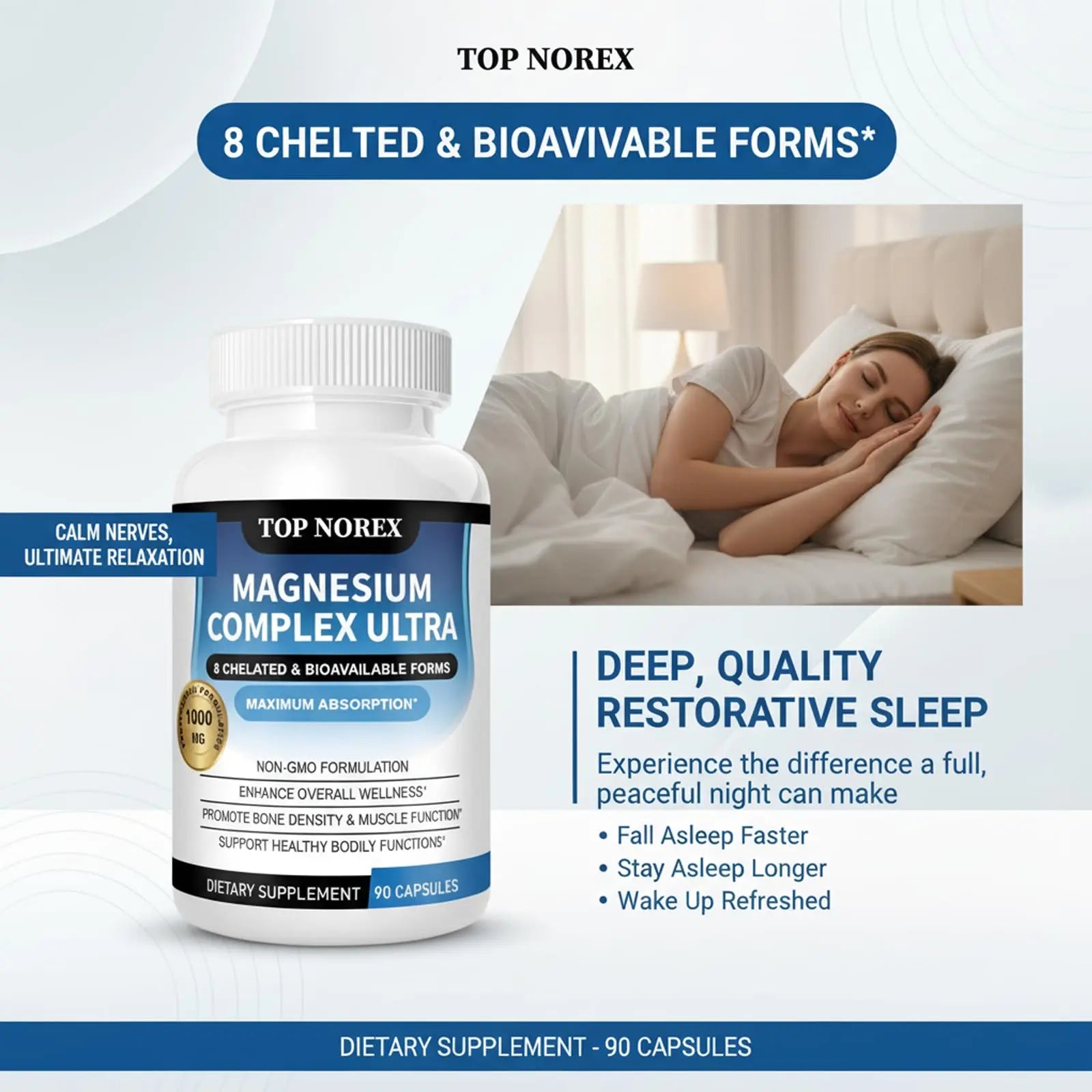 Top Norex Magnesium Complex Ultra - 8 Elemental 1000mg Magnesium Blend, Easy Absorption, 90 Capsules (1) Top Norex Au supplements