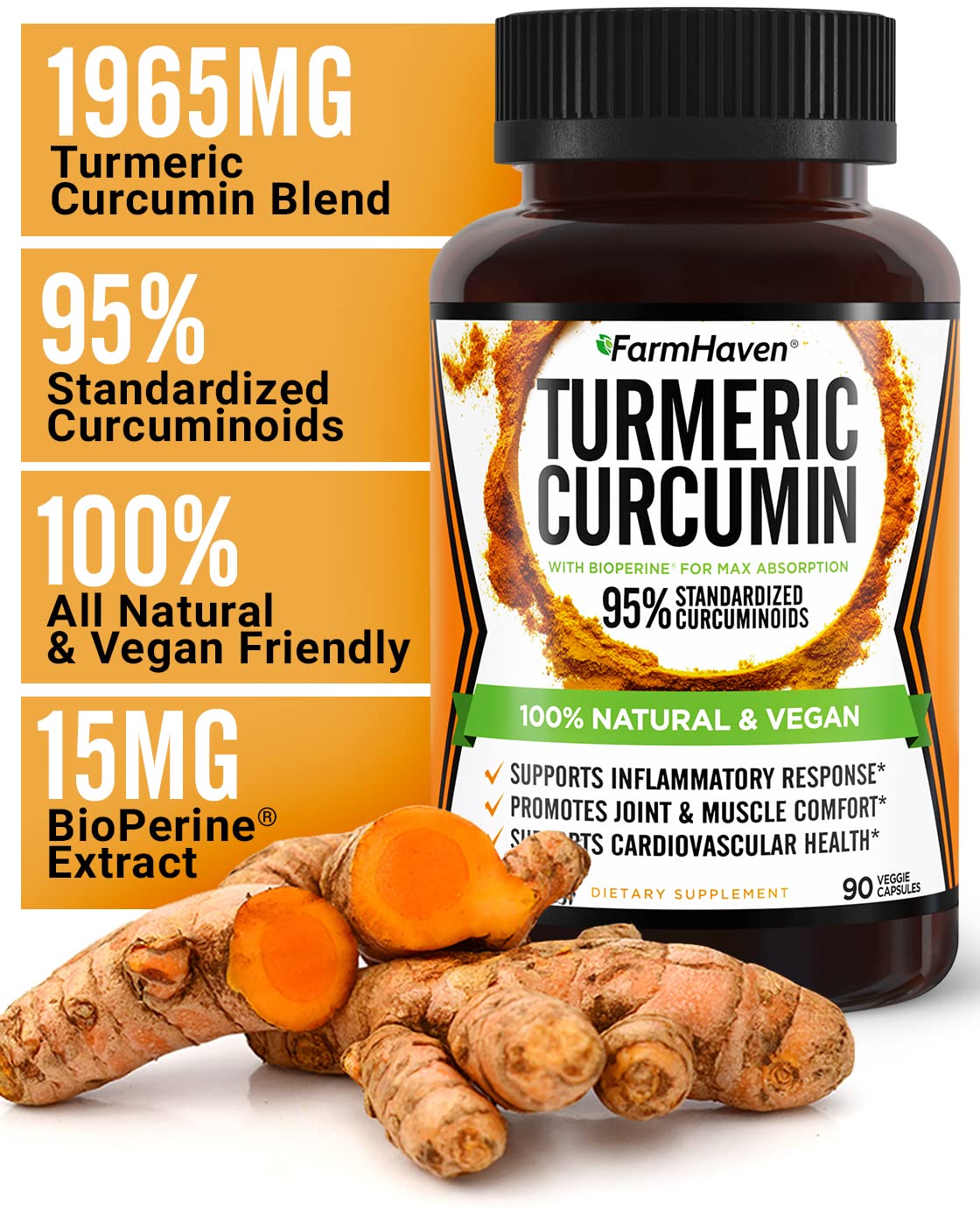 Turmeric Curcumin with BioPerine Black Pepper & 95% Curcuminoids, 1965mg, Maximum FarmHaven Au supplements