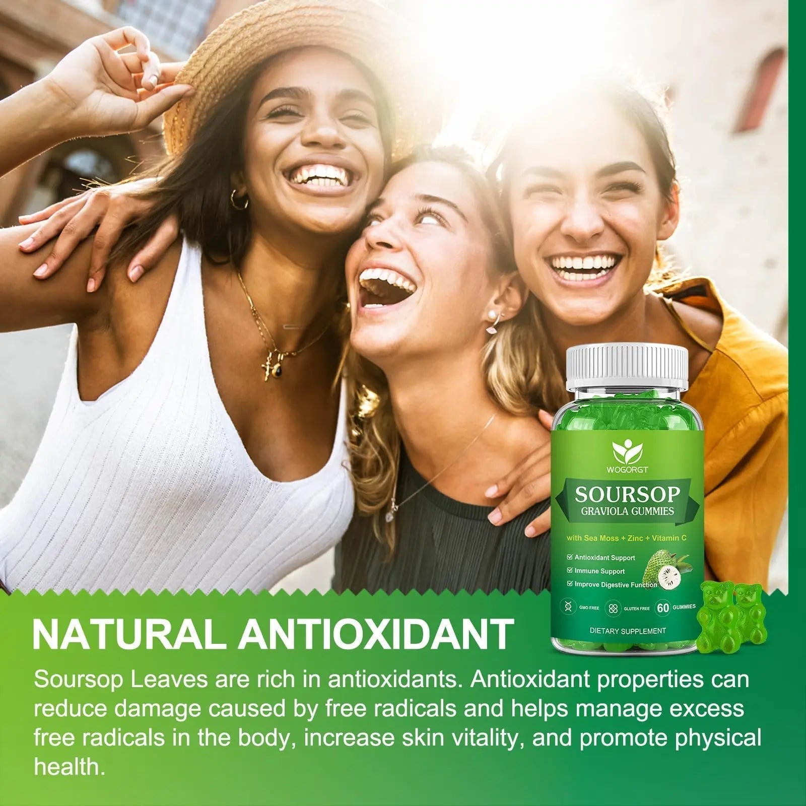 WOGORGT Soursop Graviola Gummies - Soursop Multivitamin Gummies with 200mg Sea Moss Extract for Antioxidant WOGORGT Au supplements