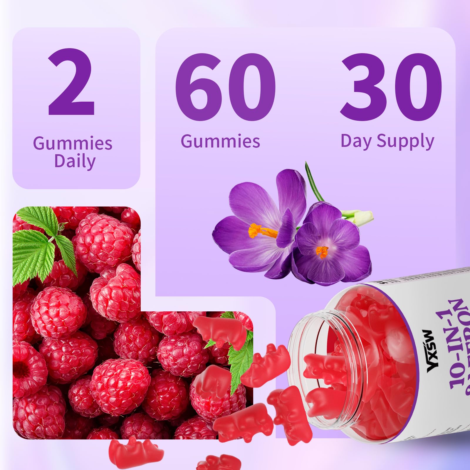 YXSW Saffron Gummies, Saffron Supplements for Kids & Adults with Ashwagandha, L-Theanine, Lemon Balm, Vitamin D3, B6, Magnesium & Zinc - Support Focus, Relaxation, Raspberry Flavor, 120 Count YXSW Au supplements