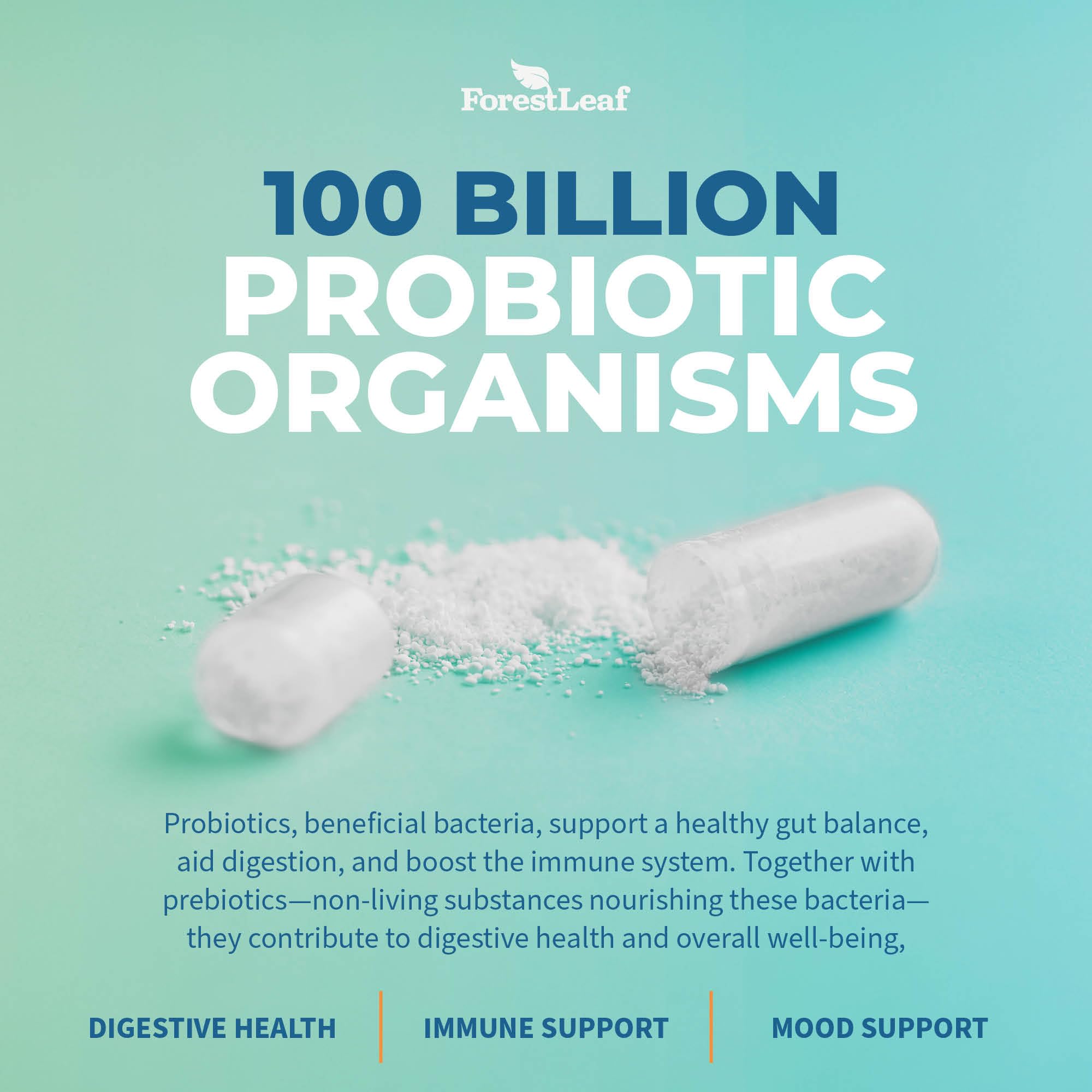 Probiotics for Men and Women, 100 Billion CFU, 26 Unique Strains, Men's and Women's Probiotic and Prebiotics Support Digestive Health, Gut Wellness, Energy, Mood, Immune, PH Balance (30 Caps) ForestLeaf Au supplements