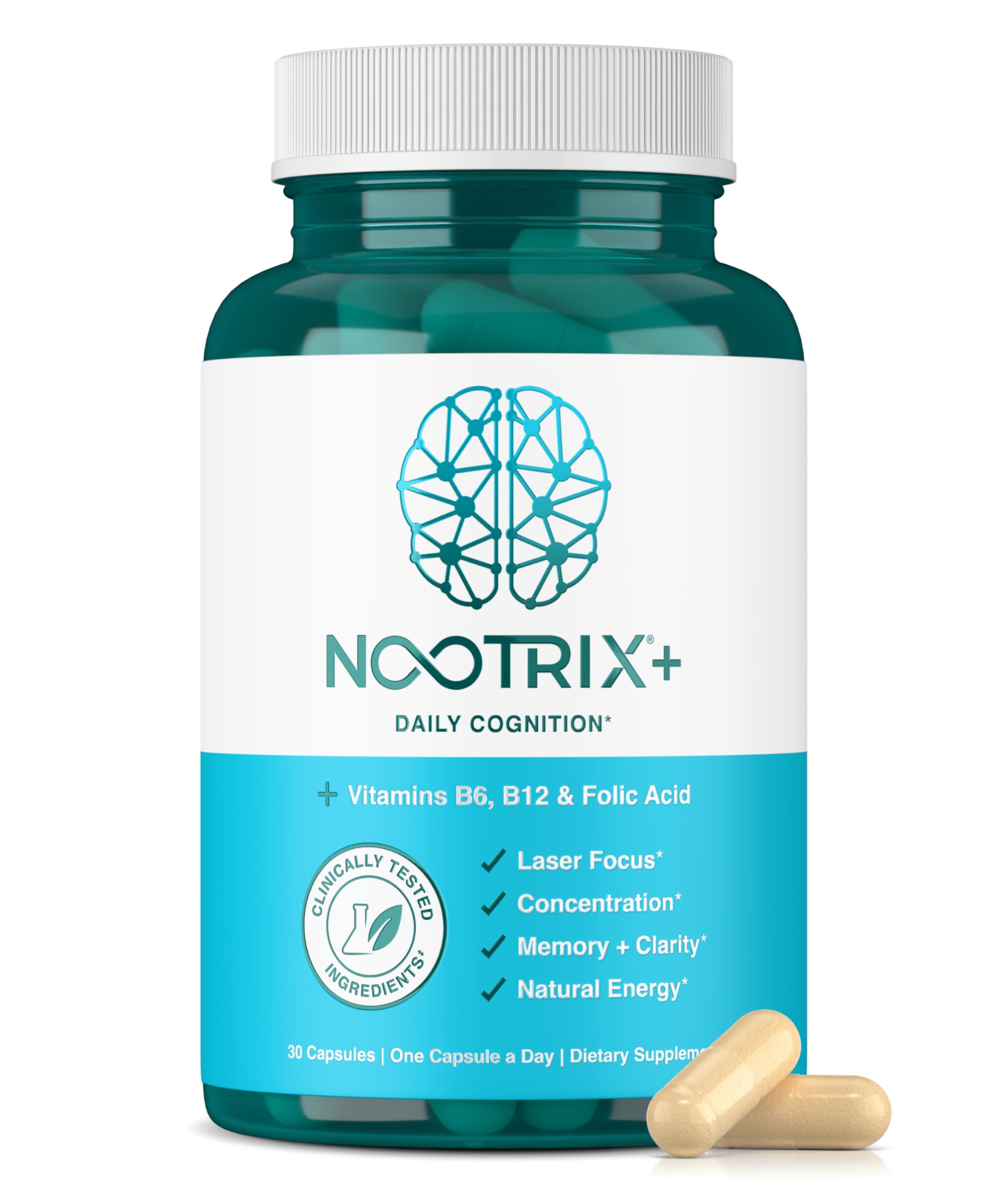 Nootrix Brain Plus Nootropic Supplement | Supports Memory, Mental Focus, Cognitive Health & Energy | Promotes Healthy Mood & Brain Function | Vitamin B1, Vitamin B6 & Vitamin B12 | 30 Capsules Nootrix Au supplements