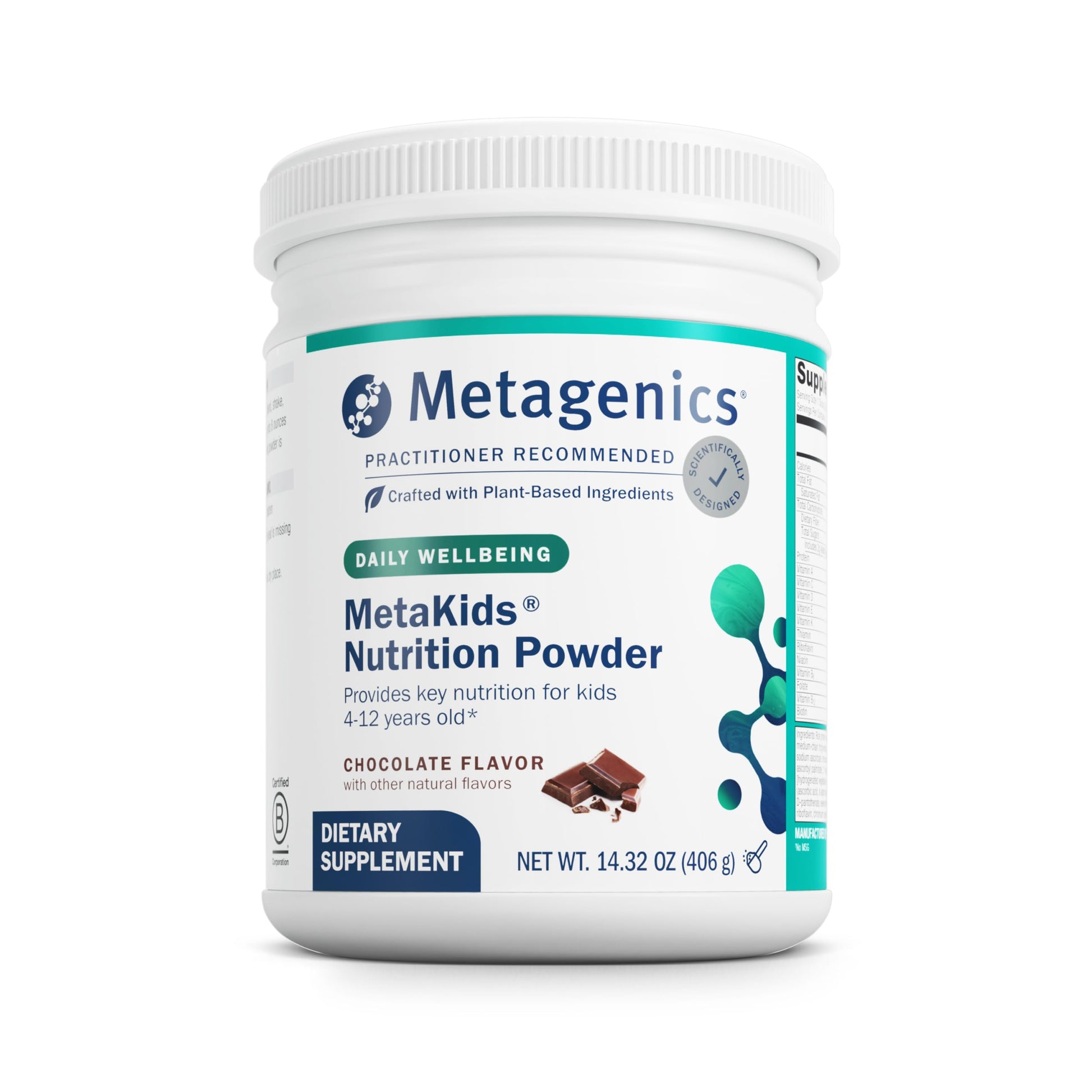 Metagenics MetaKids Nutrition Powder - Kids Multivitamin Powder with Prebiotics, DHA, Protein & Amino Acids* - Complete Protein - Non‑GMO, Gluten‑Free - Chocolate - 14.32 oz Metagenics Au supplements