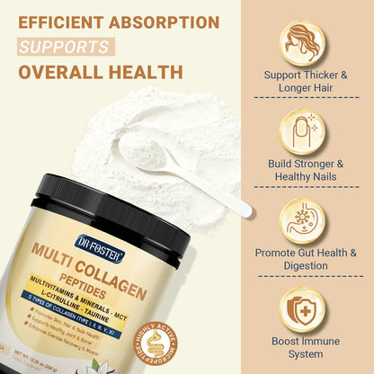 DRFOSTER Vanilla Collagen Peptides Powder for Women & Men, Multi Type I II III V X Collagen with multivitamins & Minerals for Skin, Hair & Nails & Joints, Non-GMO, 35 Servings DRFOSTER buy supplements Au