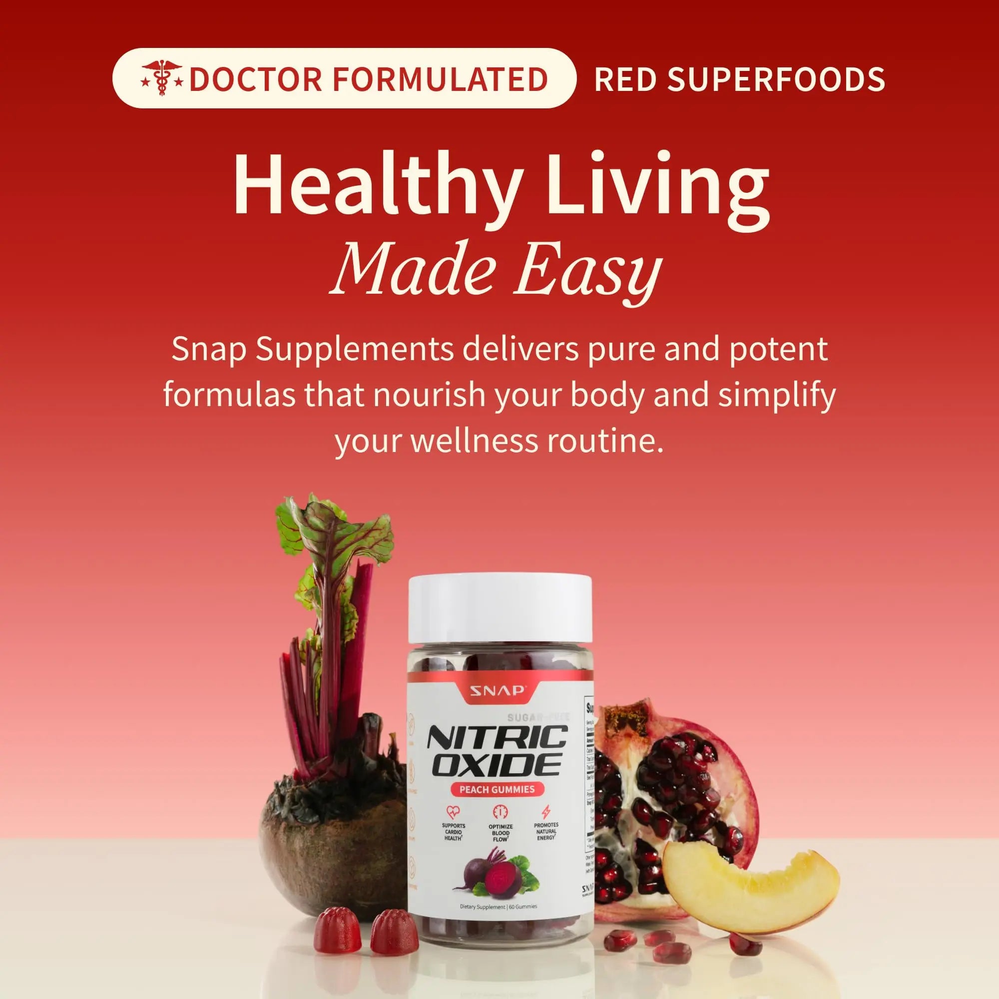 Snap Supplements Nitric Oxide Beet Root Gummies Supplement with Organic Beets - Energy & Circulation Support, 60 Sugar-Free Gummies (30 Servings, 1 Month Supply), Peach Snap Supplements Au supplements