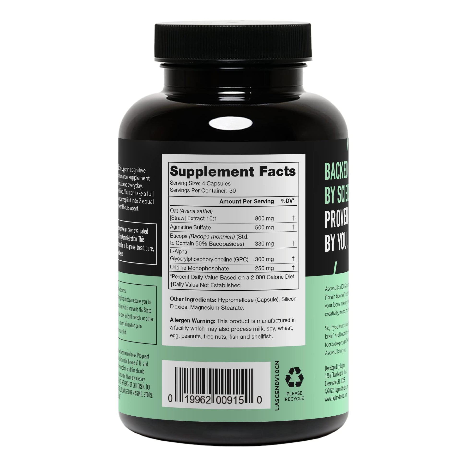 LEGION Athletics Ascend Nootropic - All-Natural Brain Supplements for Memory and Focus - Nootropics Brain Support Supplement with Alpha-GPC - Brain Supplement for Alertness & Mood Support, 30 Servings LEGION Au supplements